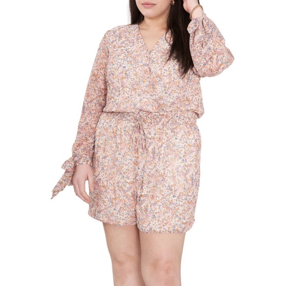 NWT 1. State Spring in Bloom Floral Cross Front Tie Cuff Romper in Sweet Blooms - Picture 1 of 2